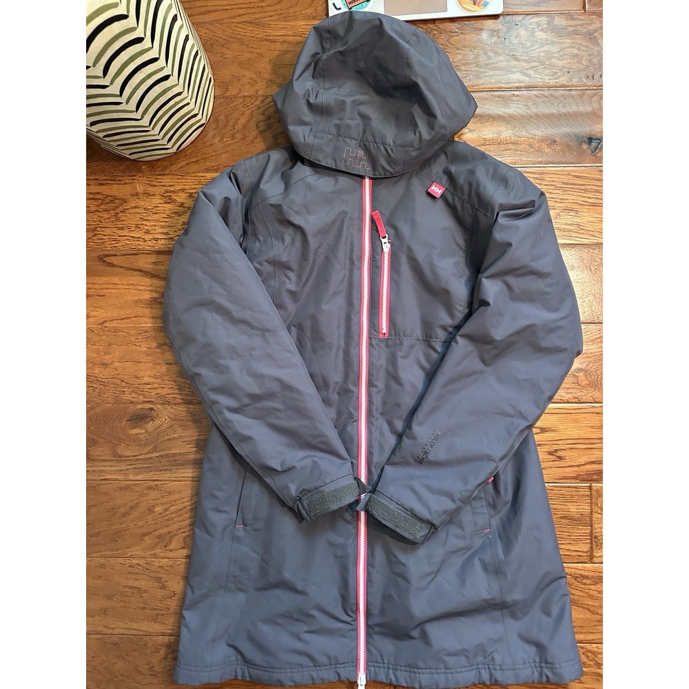 Helly Hansen Womens Long Belfast Winter Jacket Grey Pink PrimaLoft Parka Coat
